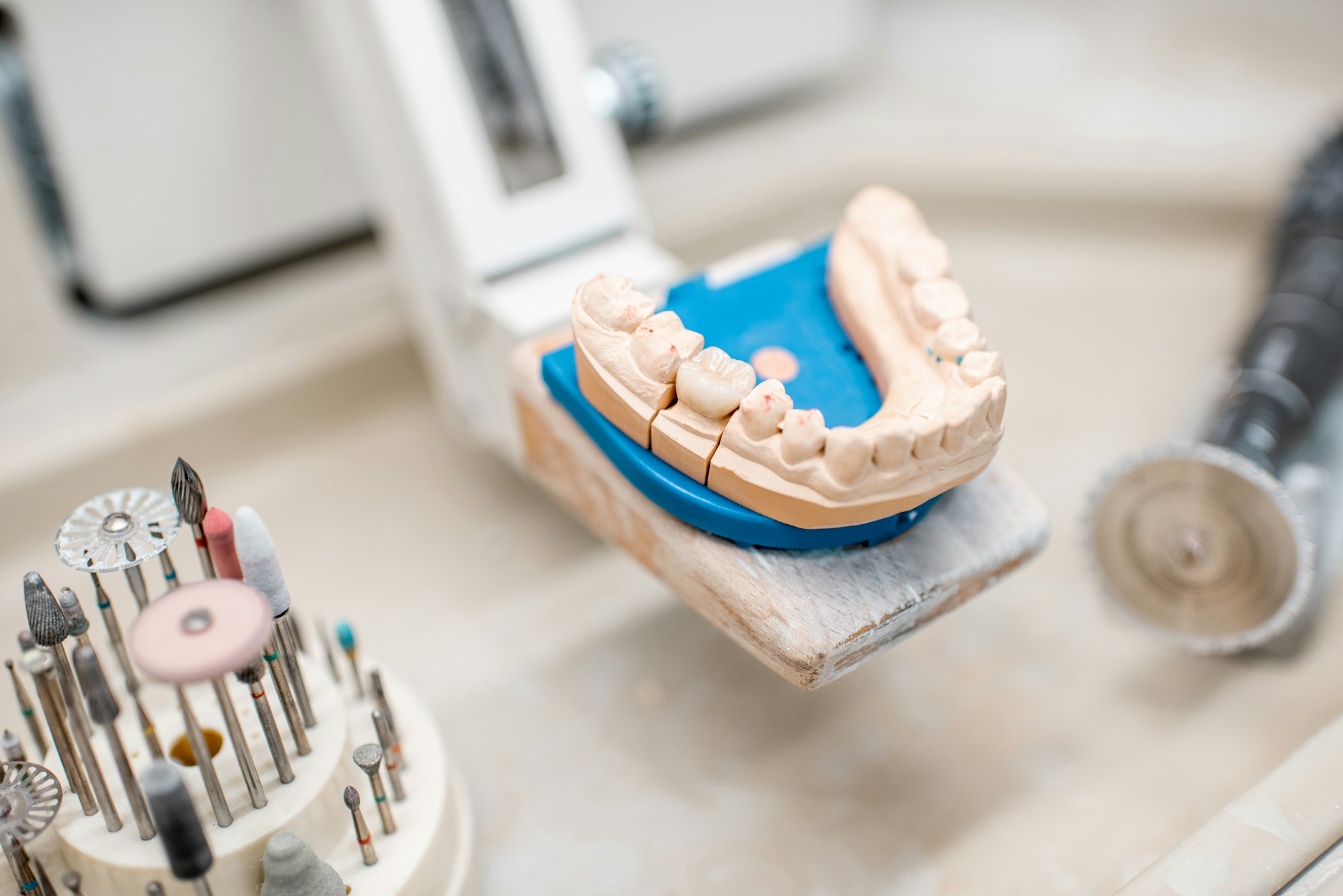 Dental technician working place at the laboratory